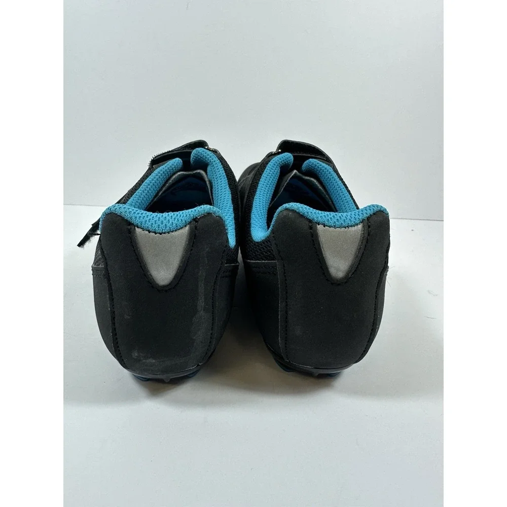 Venzo Cycling Shoes Womens 9 Mens 7.5 Black  Mesh Turquoise Blue W/Cleats 3 Bolt